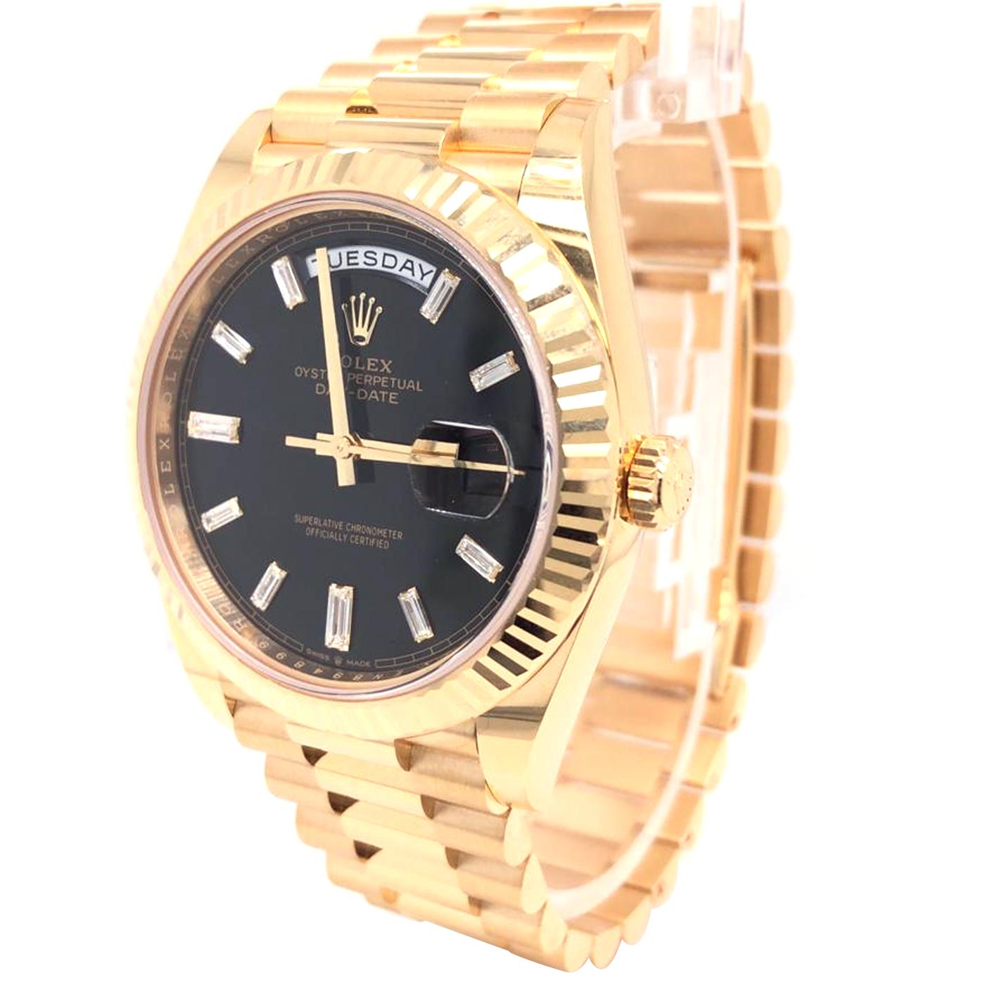 Rolex Day-Date President 18K Yellow Gold Black Baguette Dial Watch 228238 1