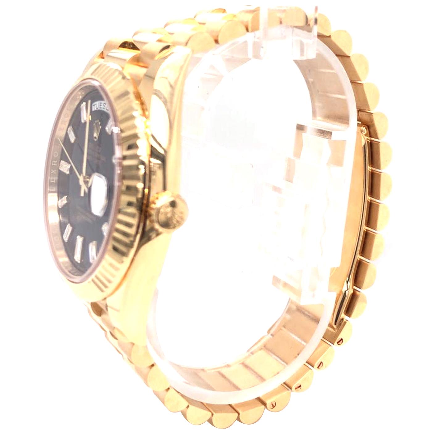 Rolex Day-Date President 18K Yellow Gold Black Baguette Dial Watch 228238 2