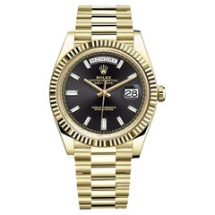 Rolex Day-Date President 18K Yellow Gold Black Baguette Dial Watch 228238
