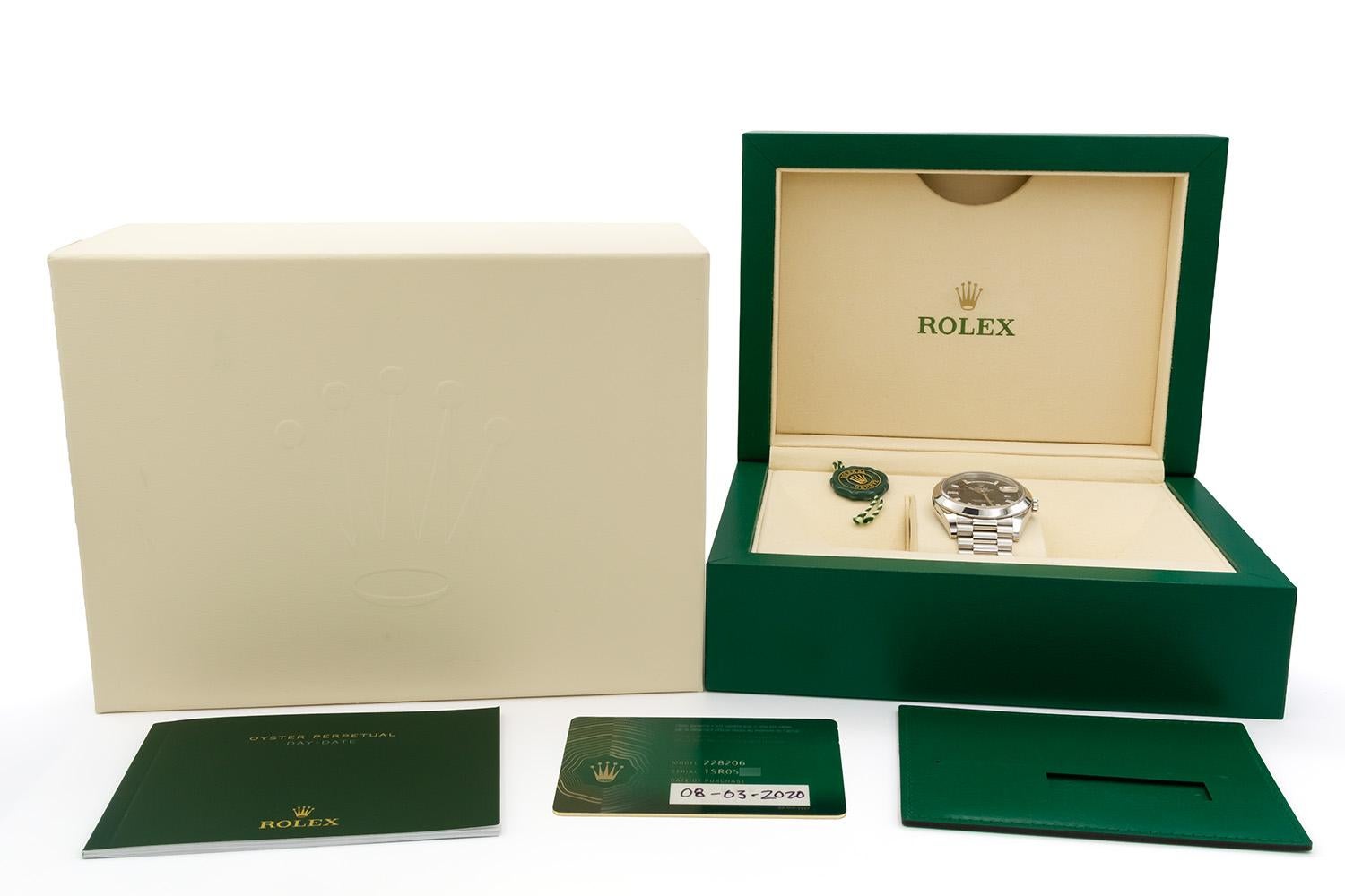 Rolex Day-Date 40mm Präsident 228206 Platin & Schwarz 10 Diamant-Zifferblatt im Angebot 4