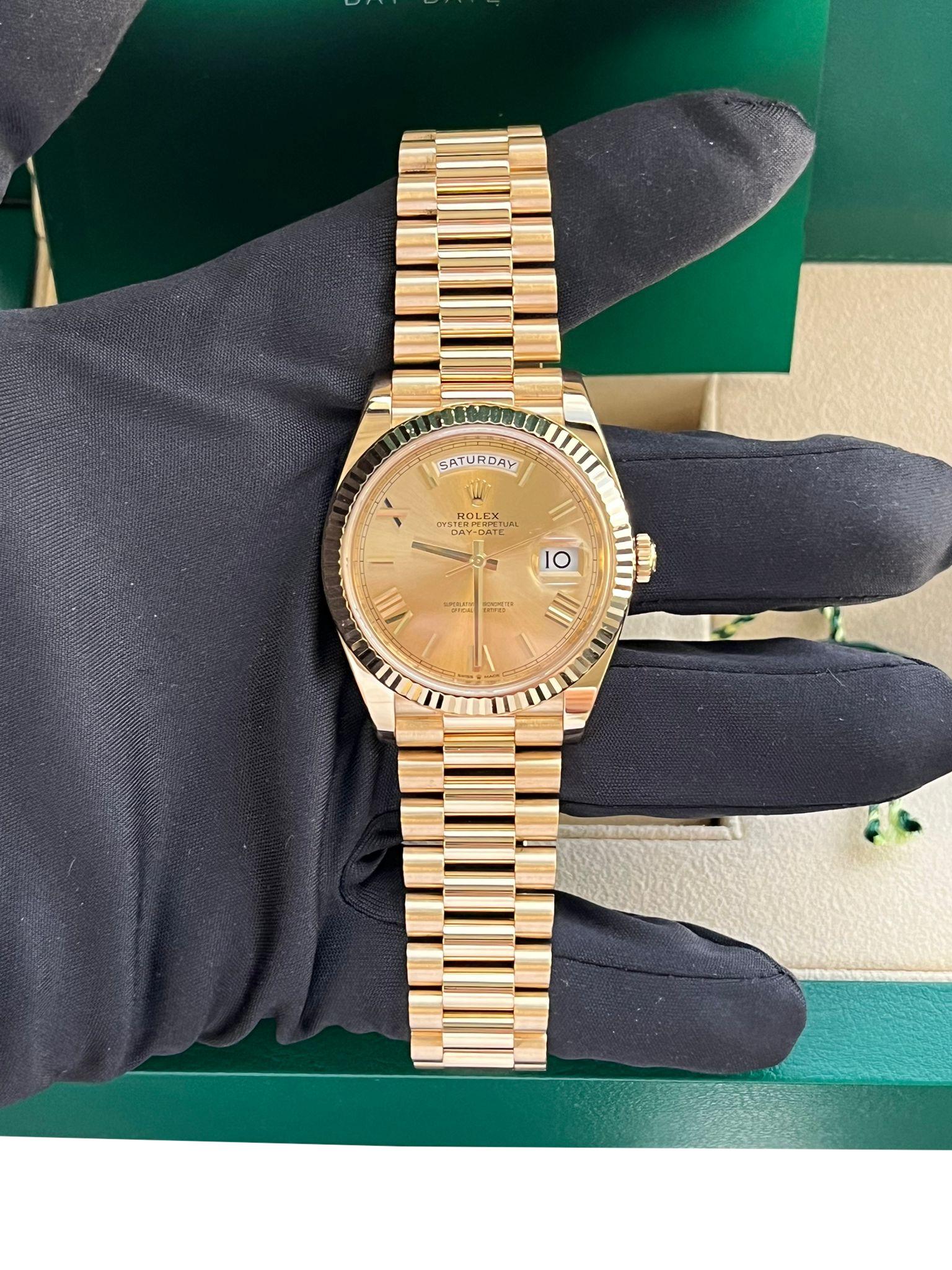 Rolex Day-Date 40mm President Yellow Gold Champagne Roman Dial Watch 228238 For Sale 12