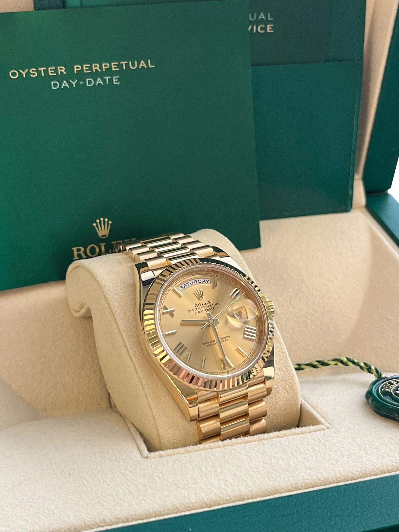 Rolex Day-Date 40mm Präsident Gelbgold Champagner römische Zifferblattuhr 228238 im Angebot 1