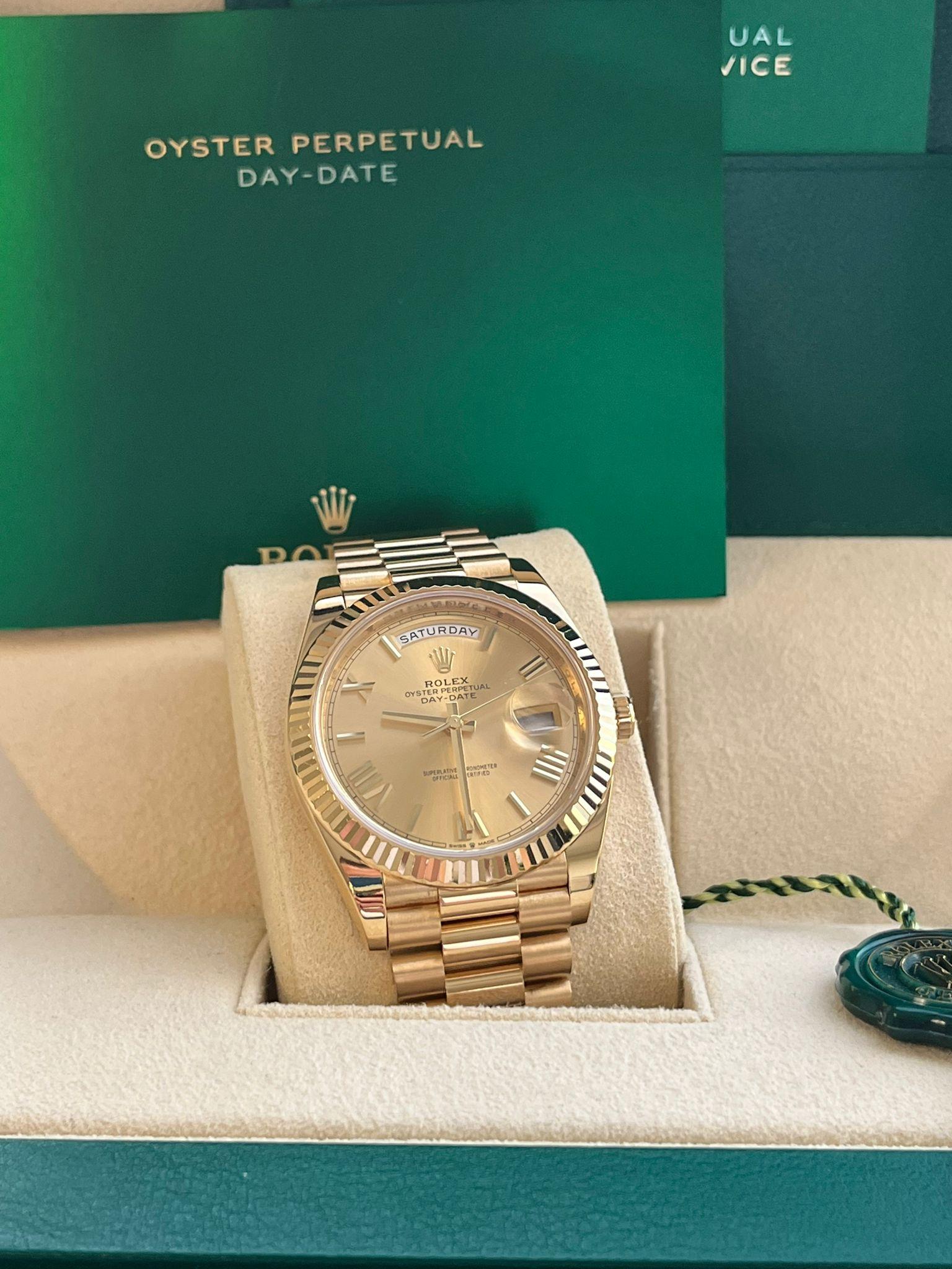 Rolex Day-Date 40mm President Yellow Gold Champagne Roman Dial Watch 228238 For Sale 2