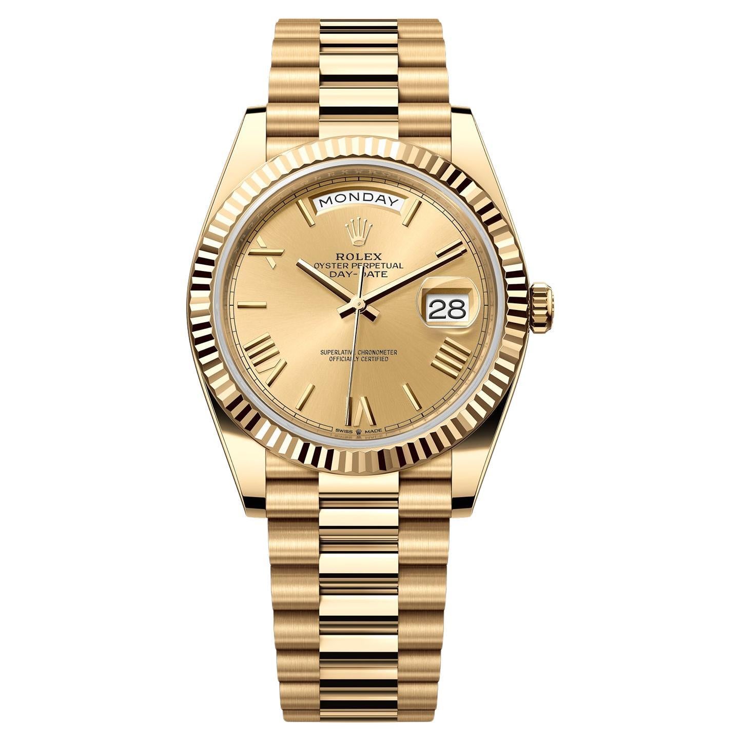 Rolex Day-Date 40mm President Yellow Gold Champagne Roman Dial Watch 228238 For Sale