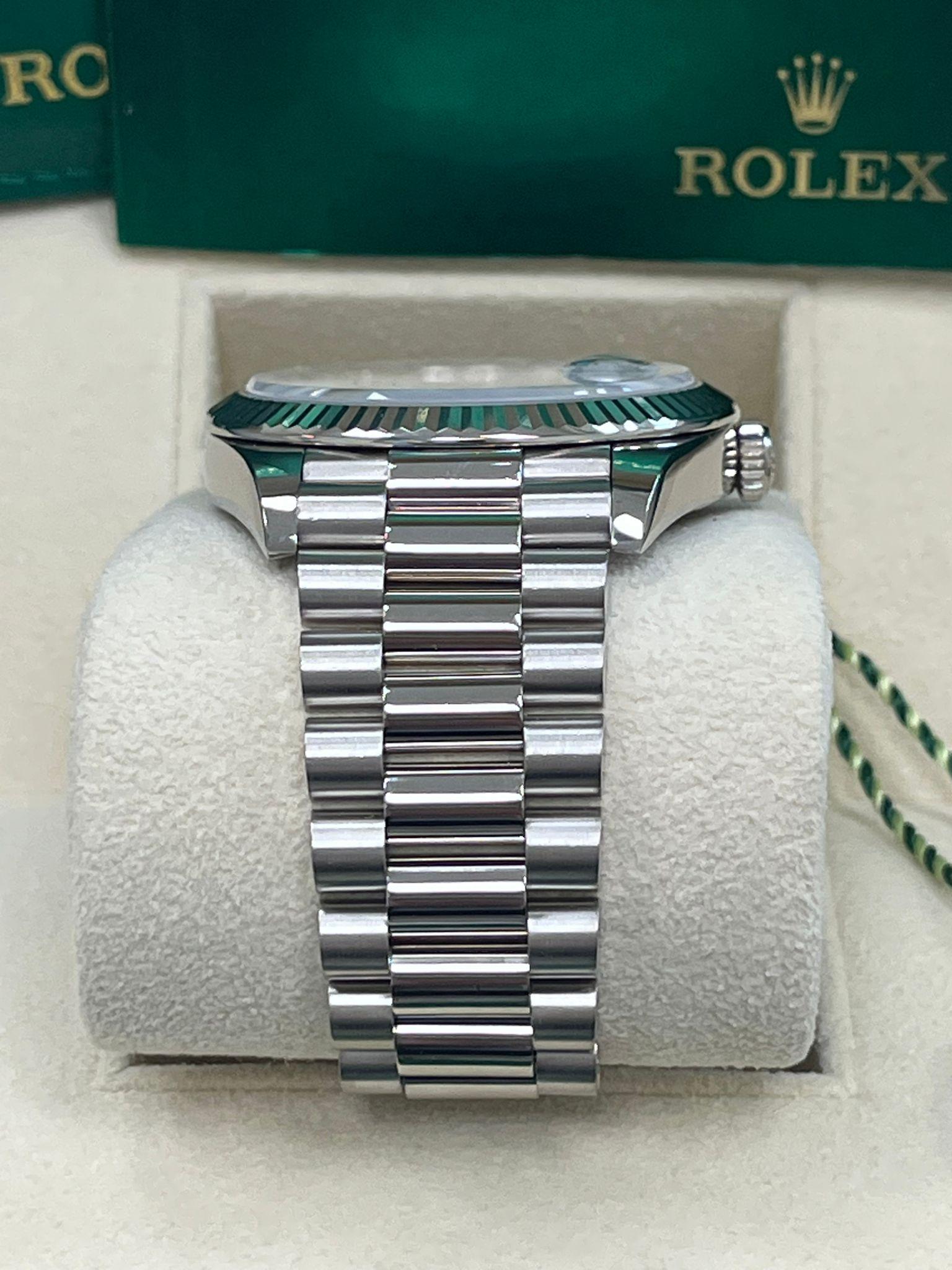 Rolex Day-Date 40mm White Gold Bright Blue Roman Dial Fluted Bezel Watch 228239 For Sale 5