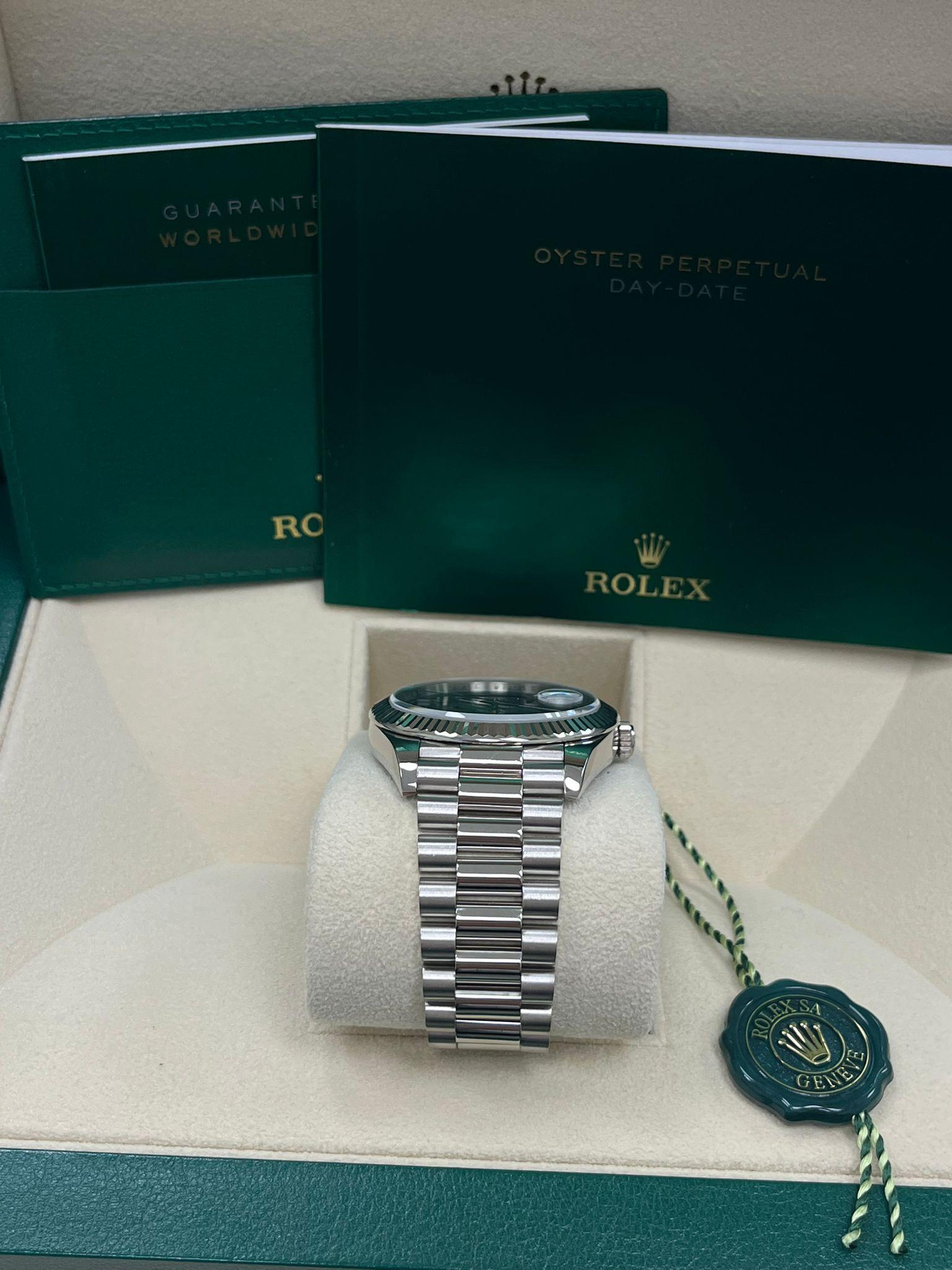 Rolex Day-Date 40mm White Gold Bright Blue Roman Dial Fluted Bezel Watch 228239 For Sale 4