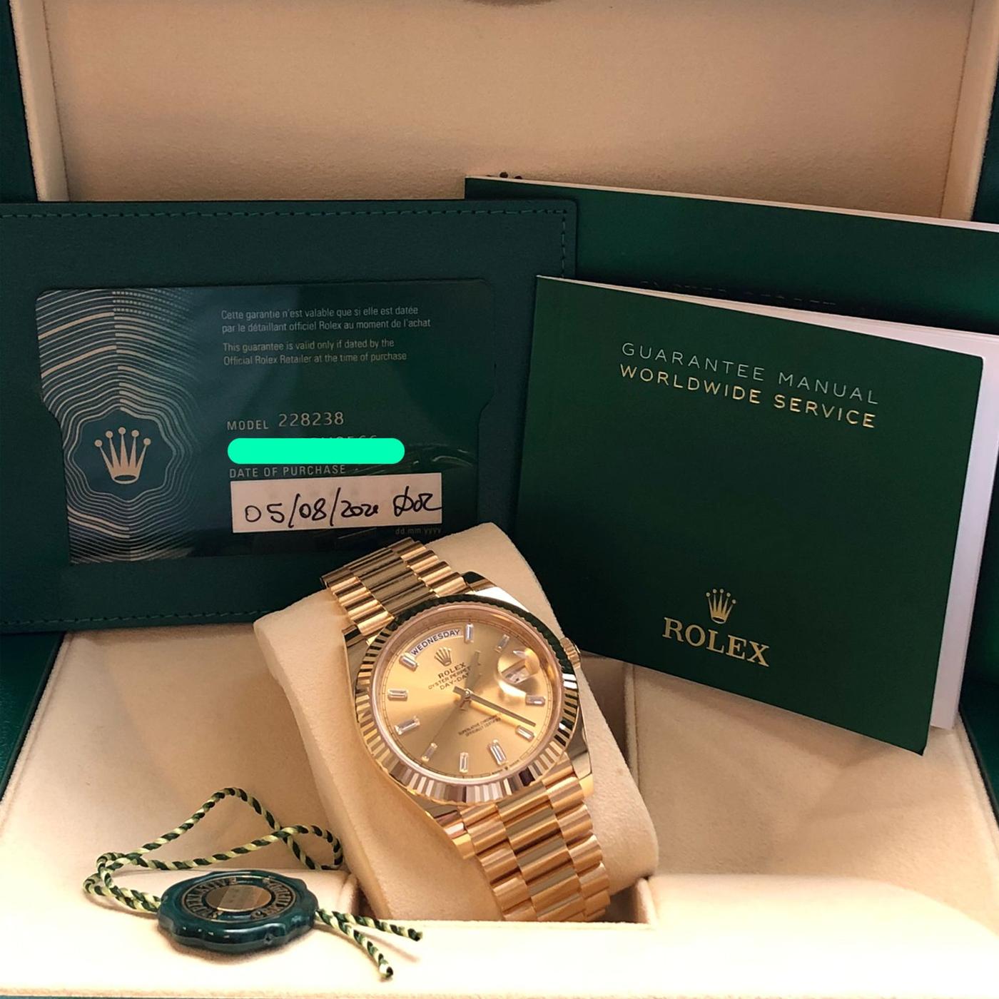 Rolex Day-Date Yellow Gold Champagne Baguette Diamond Dial President 228238 1