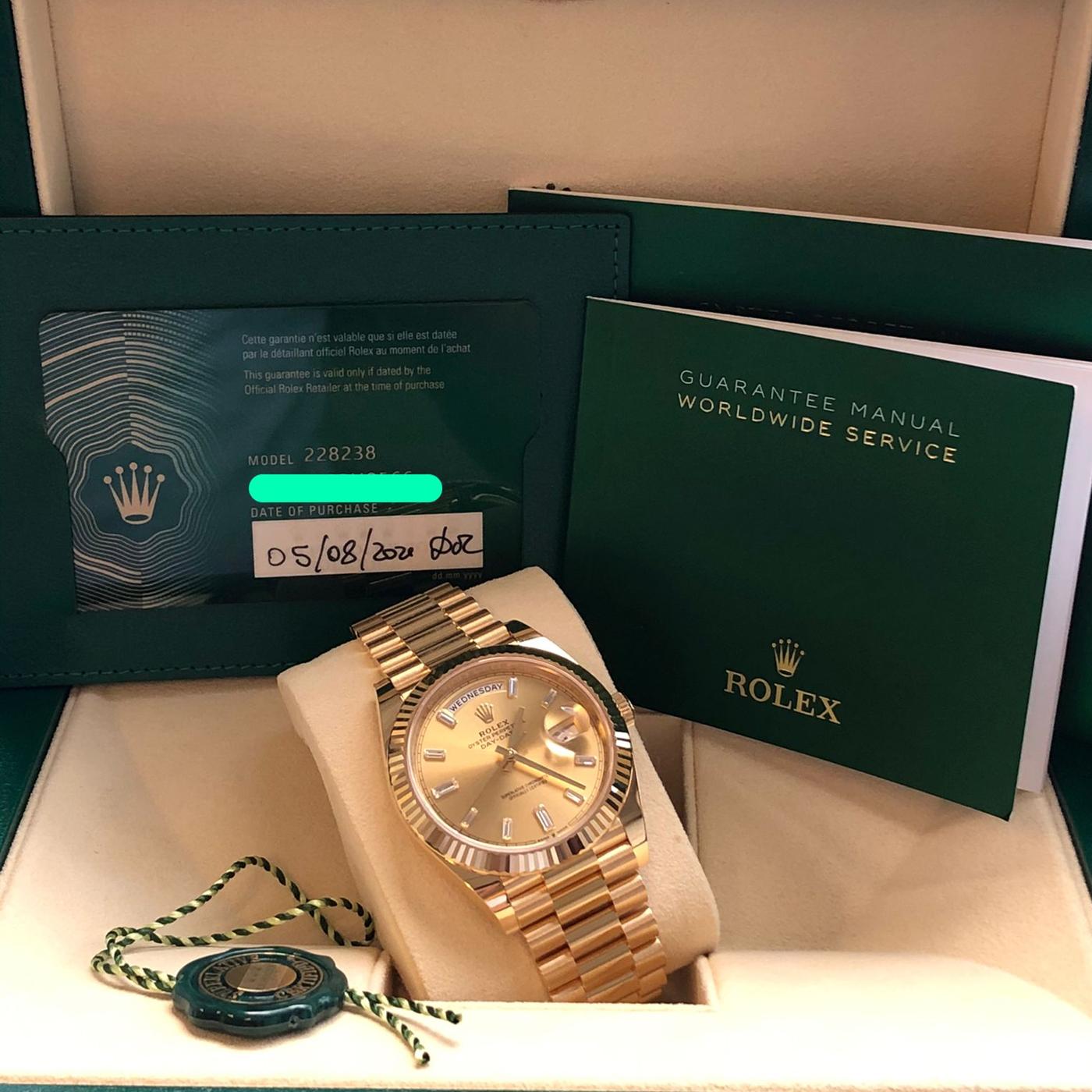 Women's or Men's Rolex Day-Date Yellow Gold Champagne Baguette Diamond Dial President 228238