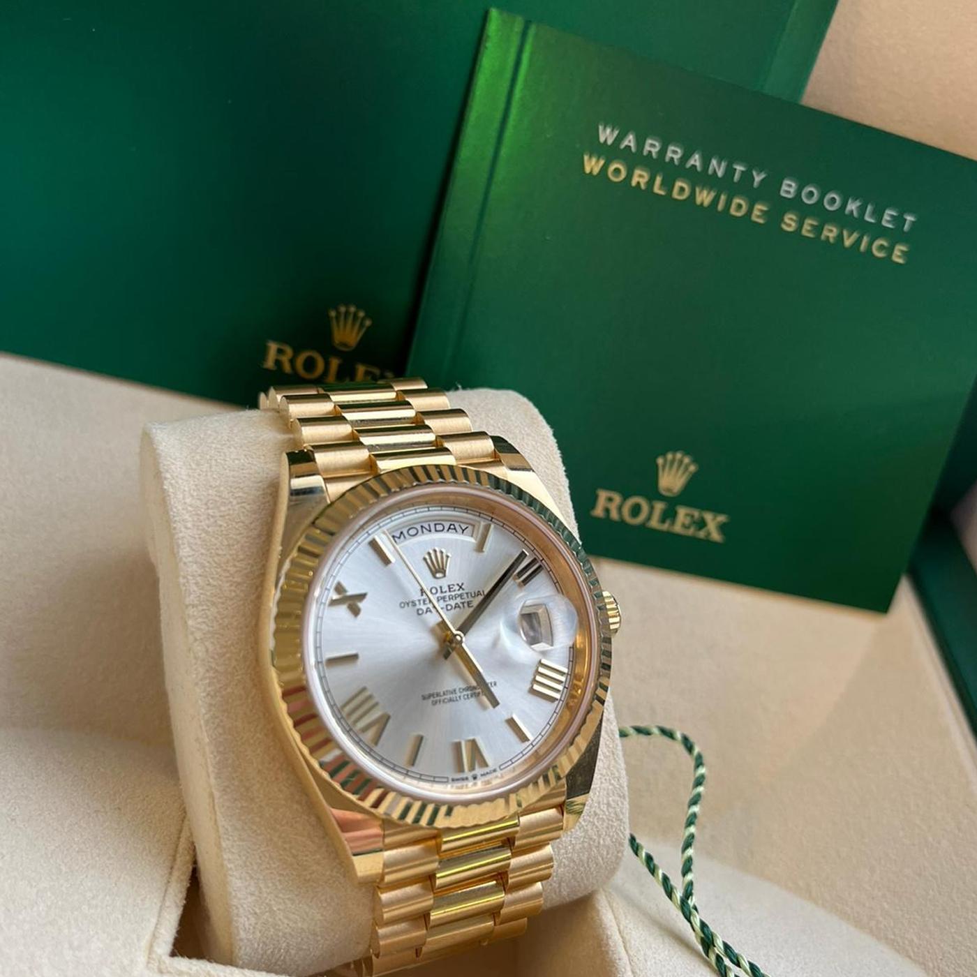 Rolex Day-Date Yellow Gold President Silver Roman Dial Watch 228238 For Sale 2
