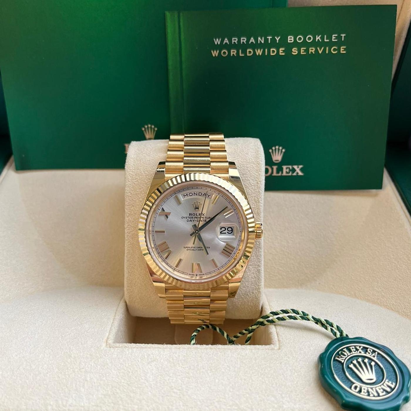 Rolex Day-Date Yellow Gold President Silver Roman Dial Watch 228238 For Sale 3