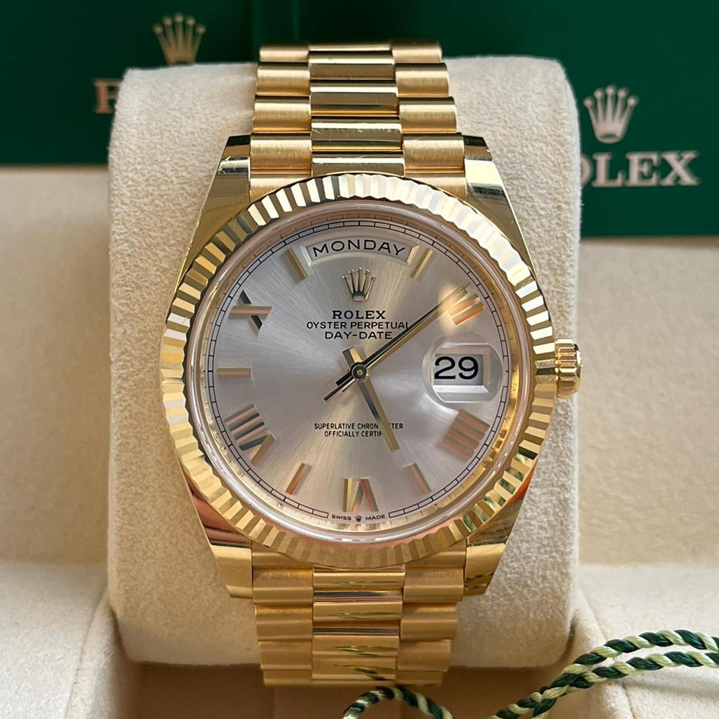 Rolex Day-Date Yellow Gold President Silver Roman Dial Watch 228238 For Sale 4