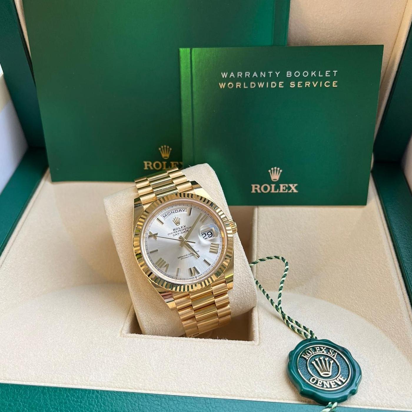 Rolex Day-Date Yellow Gold President Silver Roman Dial Watch 228238 For Sale 7