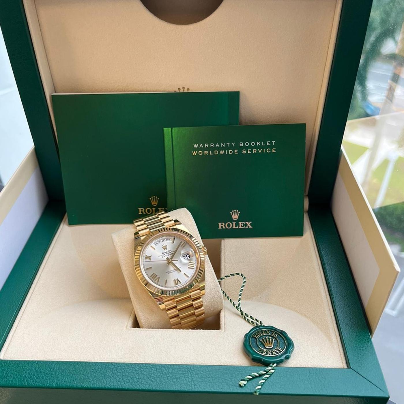 Rolex Day-Date Yellow Gold President Silver Roman Dial Watch 228238 For Sale 8