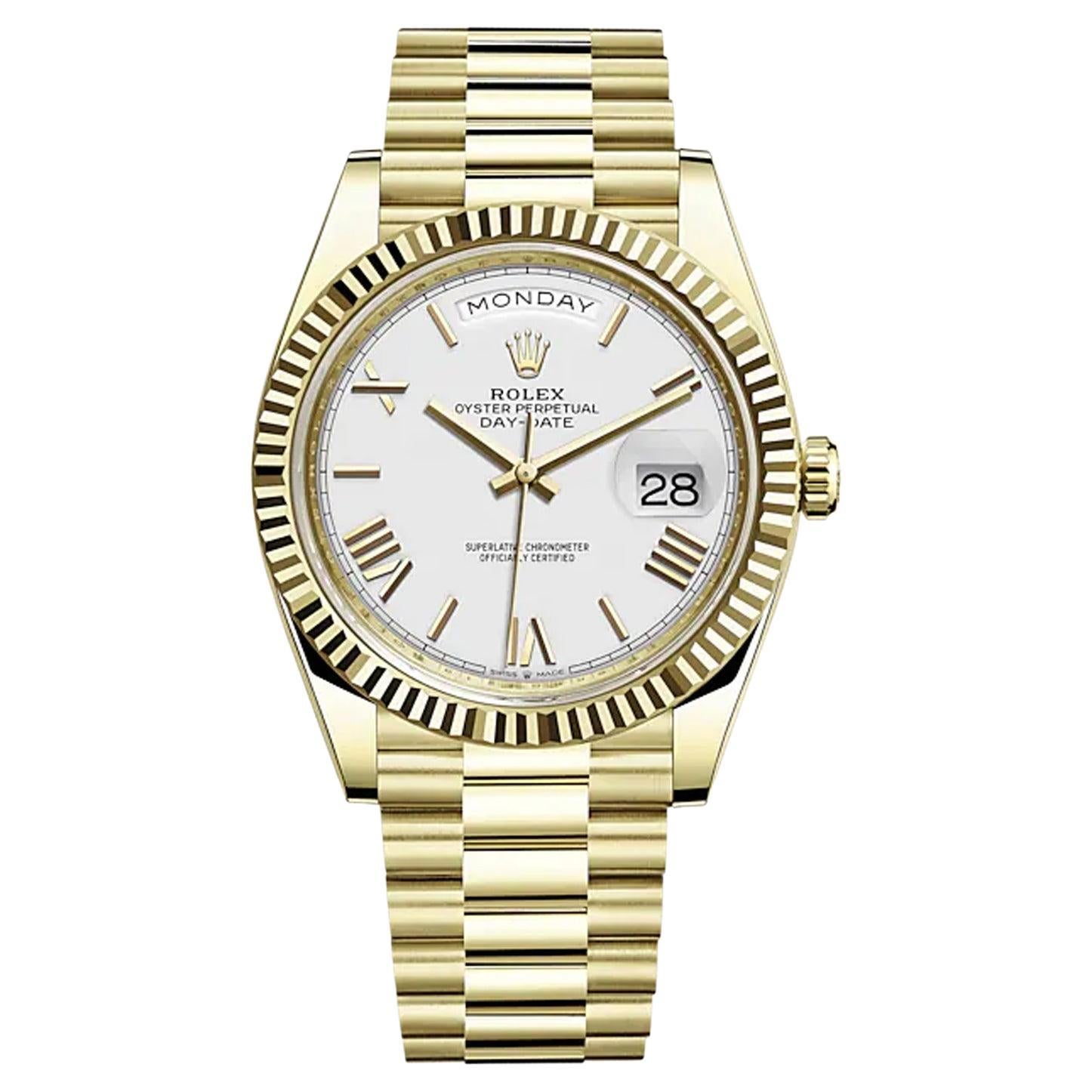 Rolex President Day-Date 40 Yellow Gold Silver Diagonal Dial Mens Watch ...