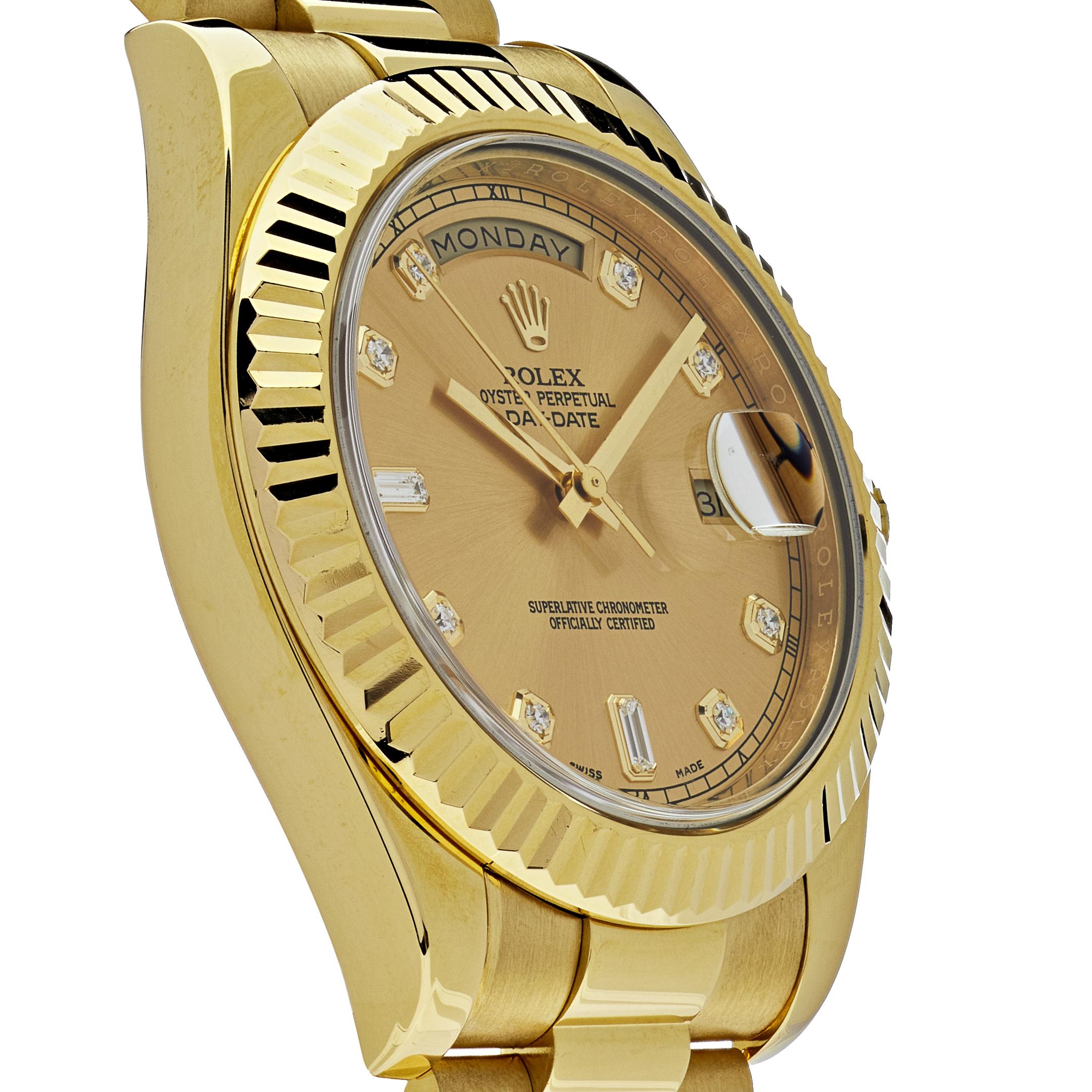 Rolex Day Date 41 Yellow Gold Champagne Diamond Dial 218238 For
