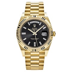 Used Rolex Day-Date Black Index DIA Dial Fluted Jubilee YG 40 Date:2016 Style:228238