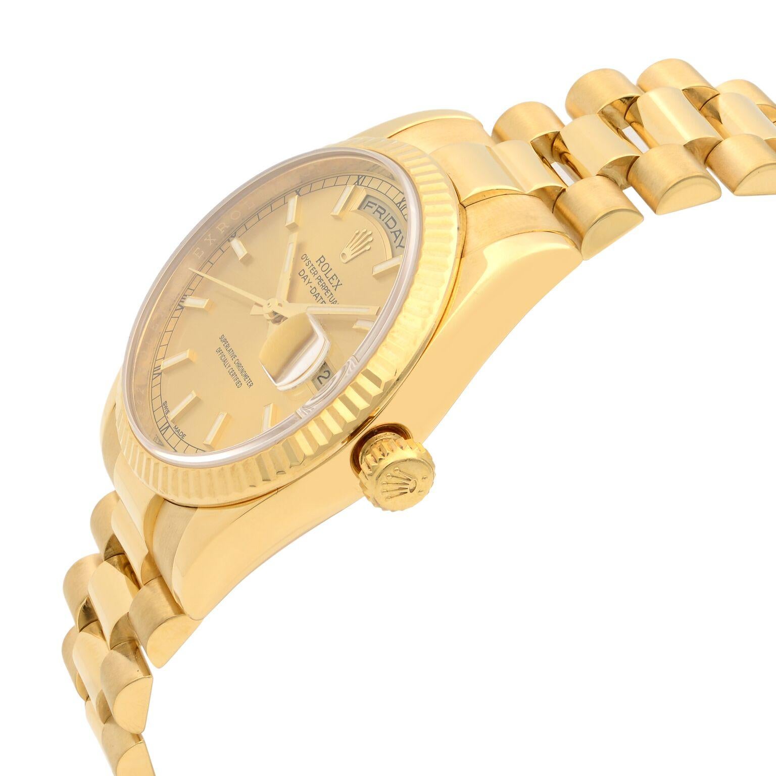 Modern Rolex Day-Date Champagne Dial 18 Karat Yellow Gold President Men’s Watch 118238