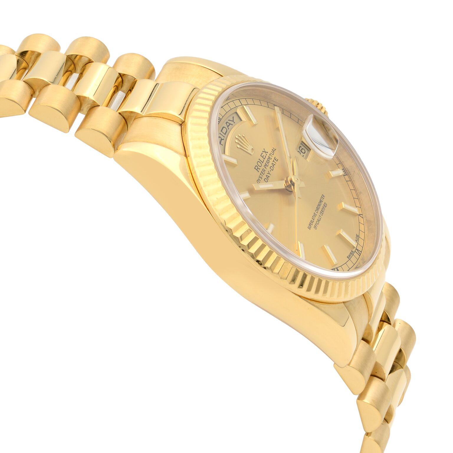 Rolex Day-Date Champagne Dial 18 Karat Yellow Gold President Men’s Watch 118238 In Excellent Condition In New York, NY