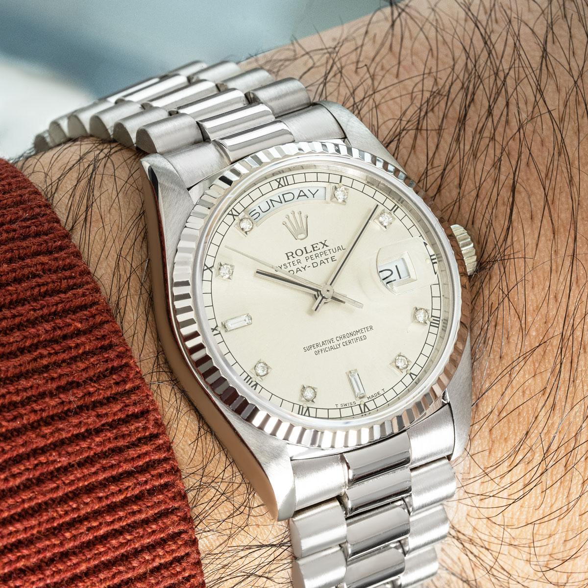Modern Rolex Day-Date Diamond Dial 18039 For Sale