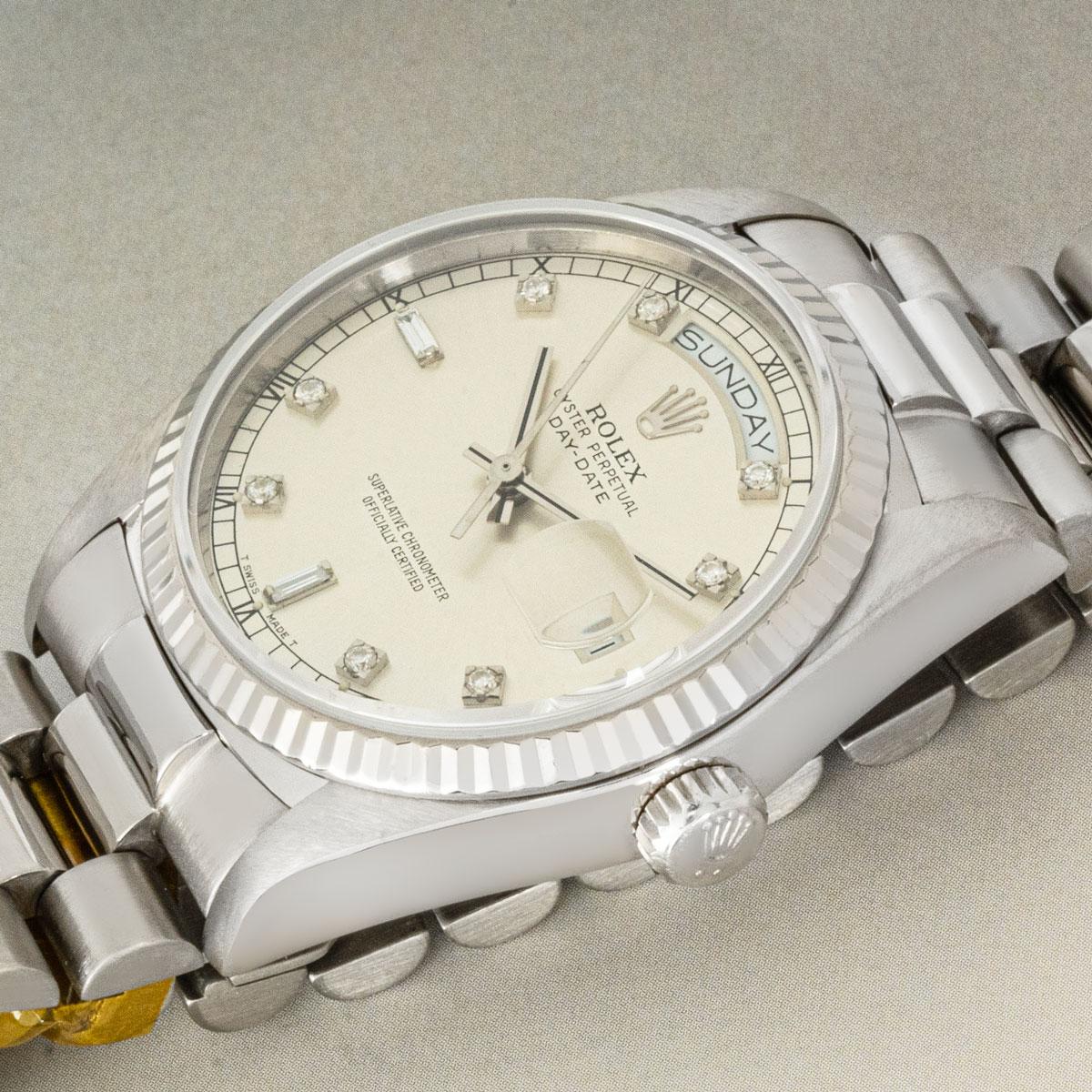 Round Cut Rolex Day-Date Diamond Dial 18039 For Sale
