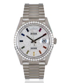 Rolex Day-Date Diamond-Paved Rainbow Sapphire Dial Diamond Bezel Watch