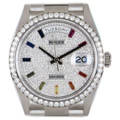 Rolex Day-Date Diamond-Paved Rainbow Sapphire Dial Diamond Bezel Watch