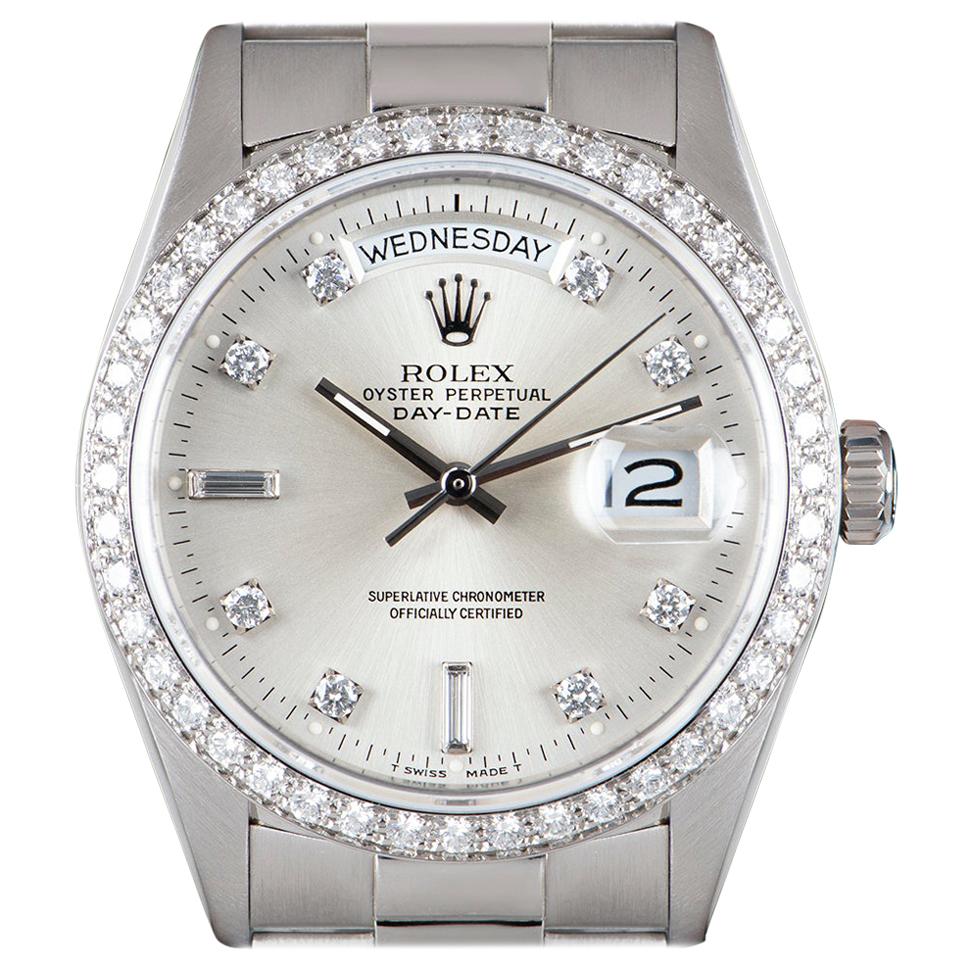Rolex Day-Date Gents Platinum Silver Dial Diamond Set 18046 Automatic