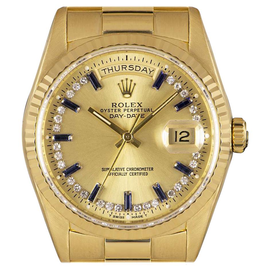 Rolex Day-Date President Yellow Gold String Diamond Mens Watch 18238