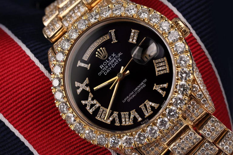 Rolex Day-Date Diamants véritables Cadran romain noir Bracelet présidentiel  18038 En vente sur 1stDibs | rolex presidentiel, bracelet president rolex
