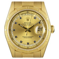 Rolex Day-Date Gold Bark Finish Diamond and Sapphire Dial Automatic Wristwatch