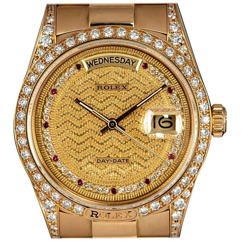 Rolex Day-Date Gold Decorated Diamond and Ruby String Dial Automatic ...