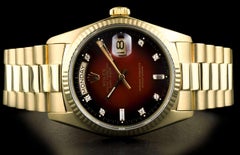 Rolex Day-Date Gold Maroon Vignette Diamond Dial 18038 Automatic Wristwatch