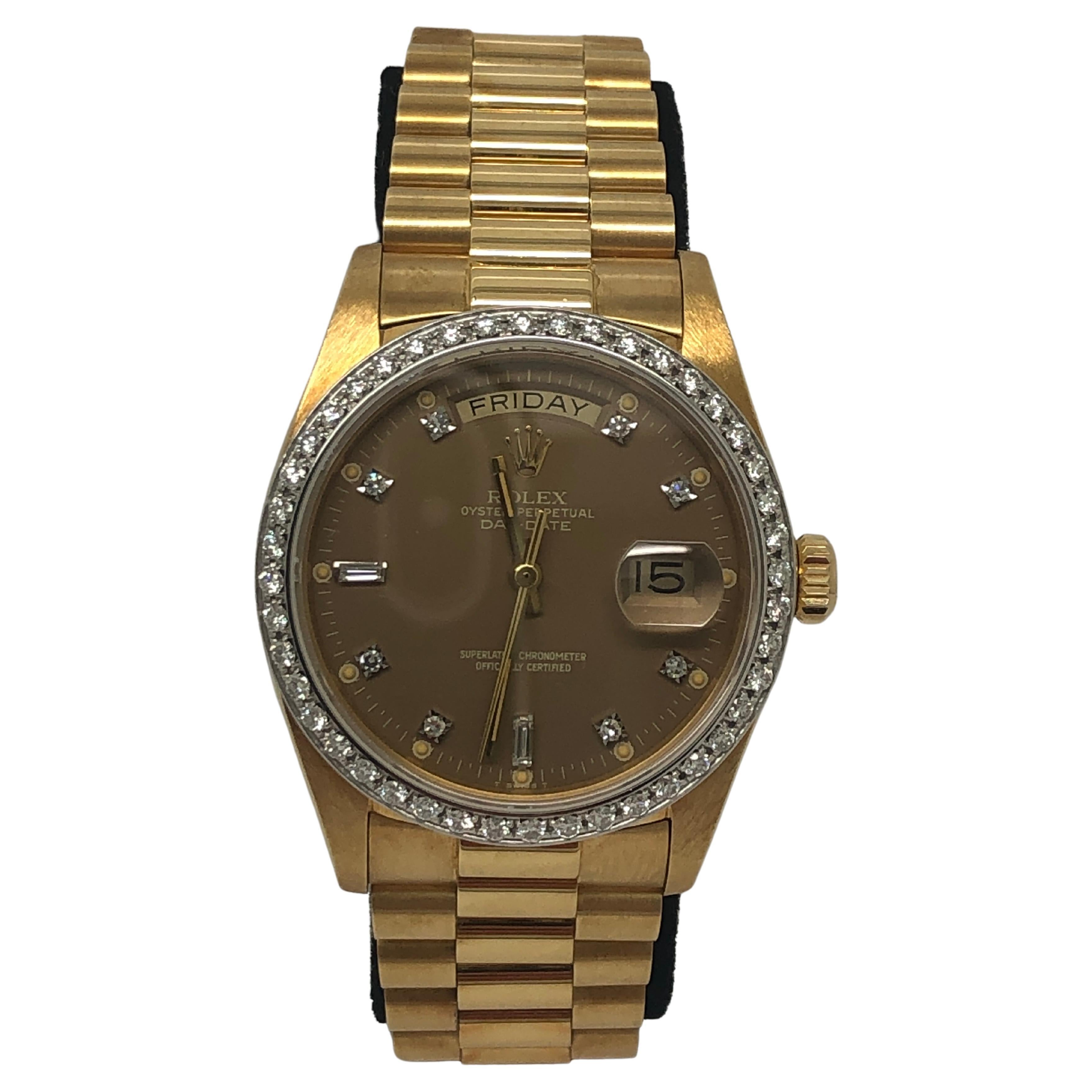 Rolex Day Date Gold Rare Slate Chocolate Factory Diamond Dial & Bezel Watch