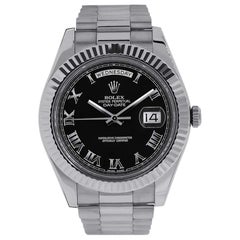 Rolex Day-Date II 18 Karat White Gold Black Roman Dial Watch 218239