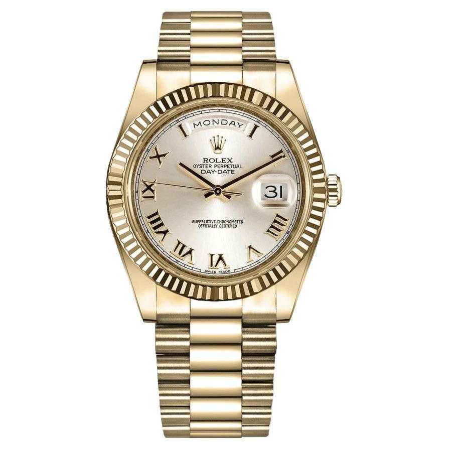 Montre Rolex Day-Date II 218238 en or jaune avec cadran romain argenté en vente