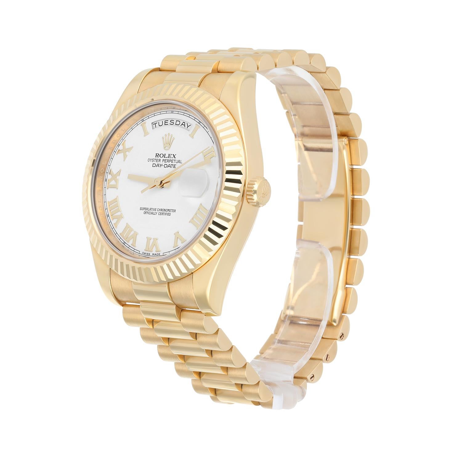 Men's Rolex Day-Date II 218238 Yellow Gold Watch White Roman Dial Complete For Sale