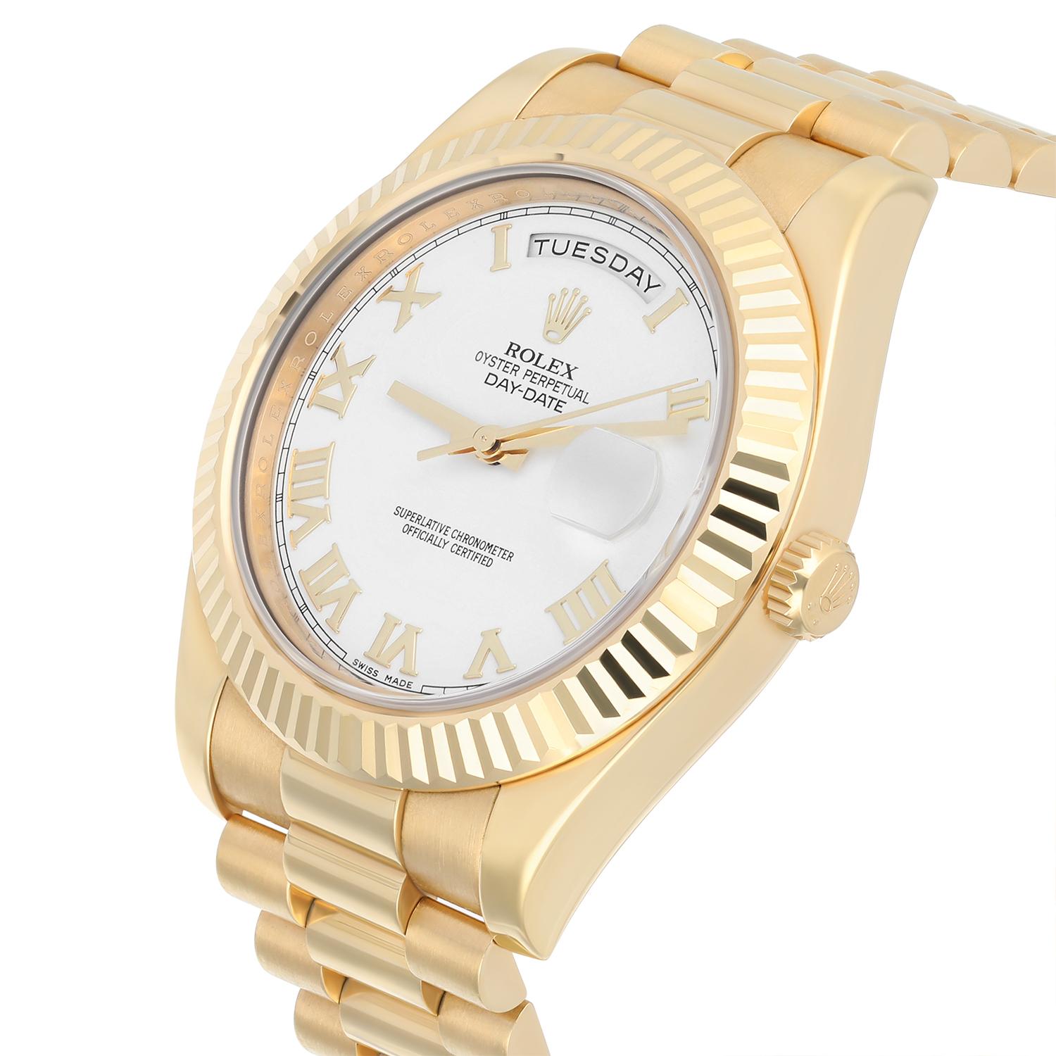 Rolex Day-Date II 218238 Yellow Gold Watch White Roman Dial Complete For Sale 1