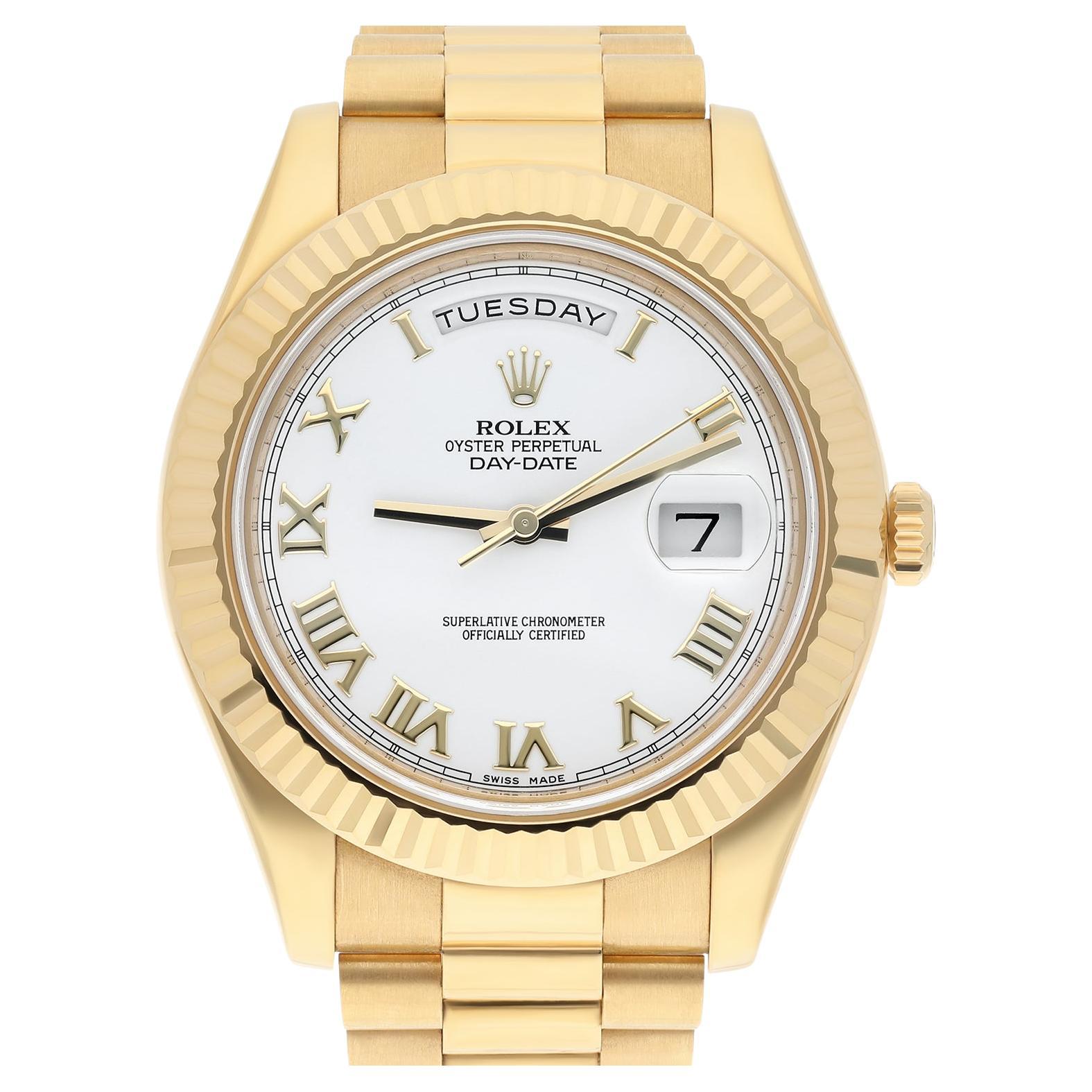 Rolex Day-Date II 218238 Yellow Gold Watch White Roman Dial Complete