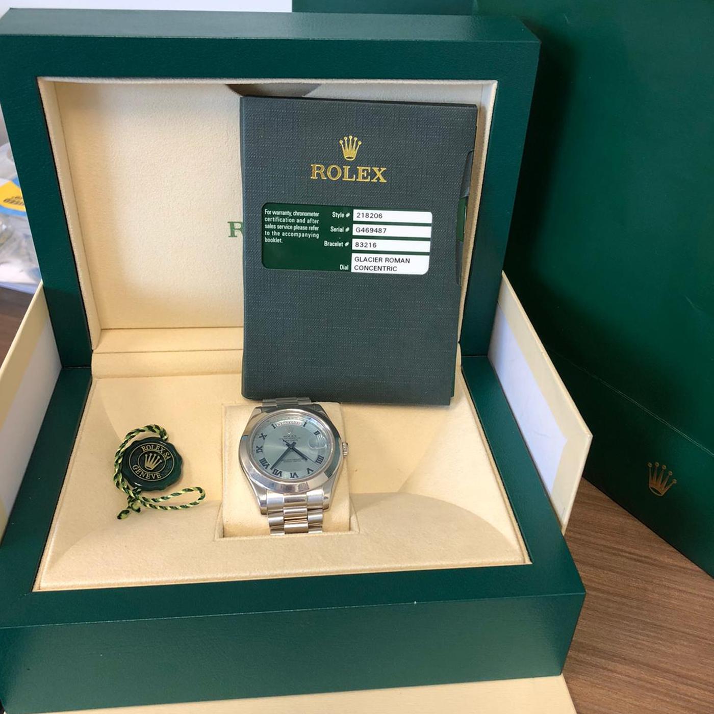 Rolex Day-Date II 41 Sky Blue Platinum President Bracelet Automatic Watch 218206 2
