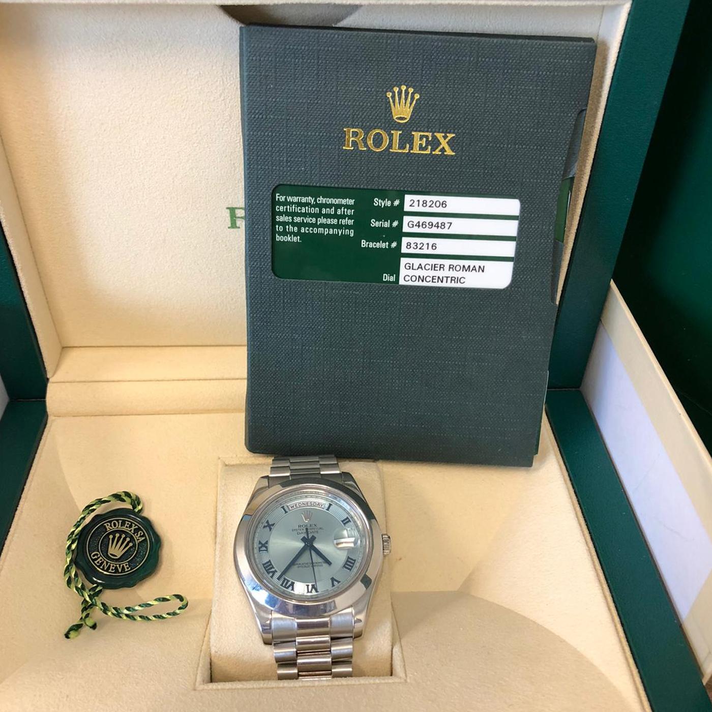 Rolex Day-Date II 41 Sky Blue Platinum President Bracelet Automatic Watch 218206 3