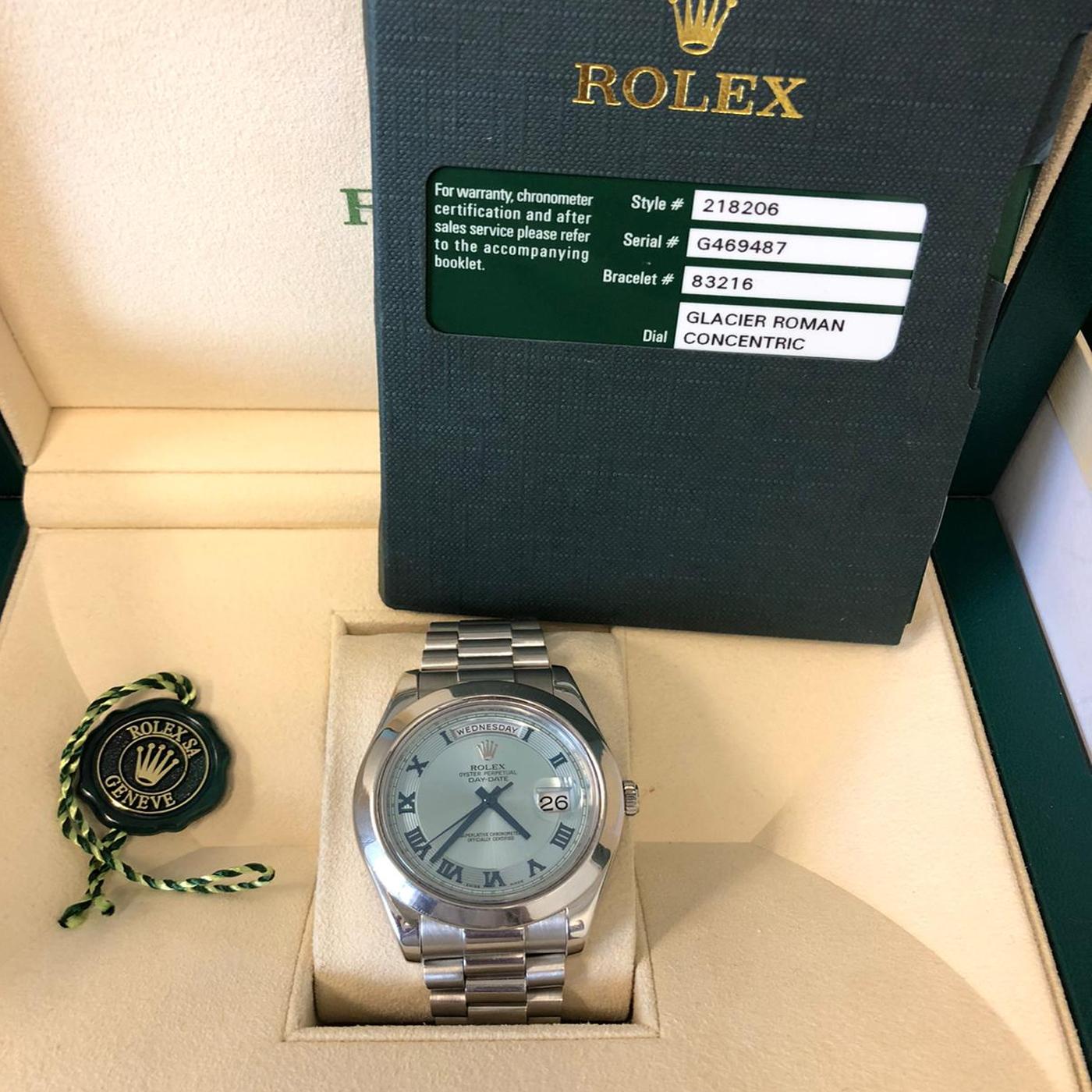 Rolex Day-Date II 41 Sky Blue Platinum President Bracelet Automatic Watch 218206 1