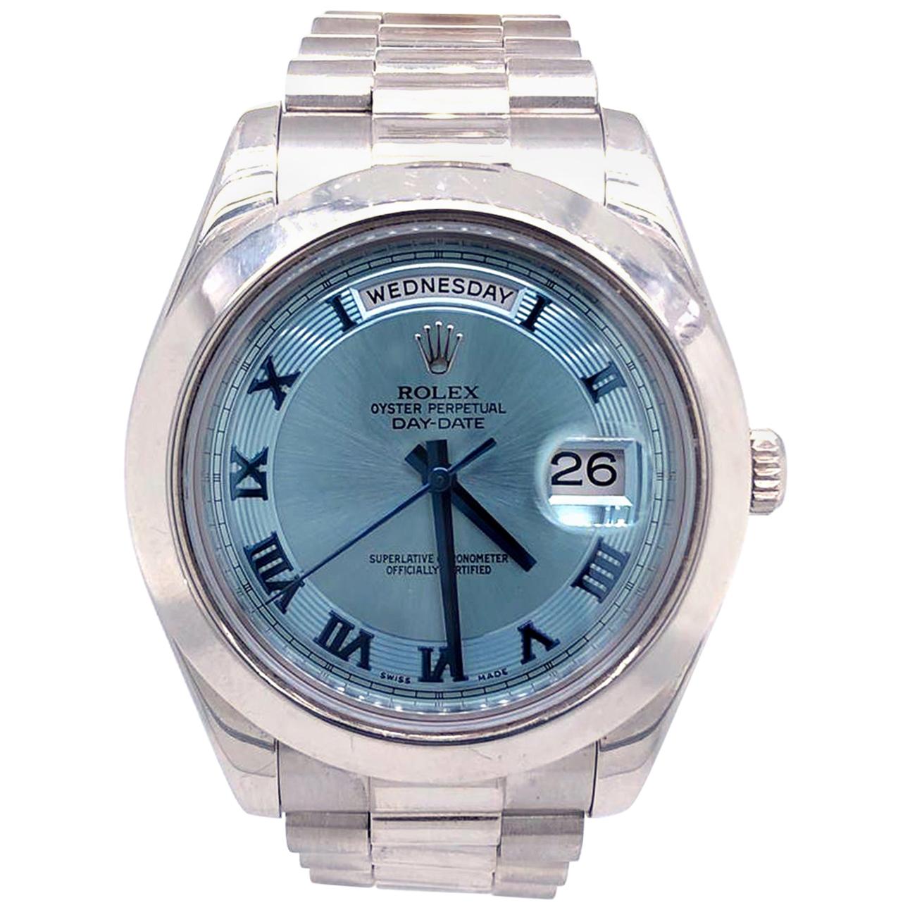 Rolex Day-Date II 41 Sky Blue Platinum President Bracelet Automatic Watch 218206