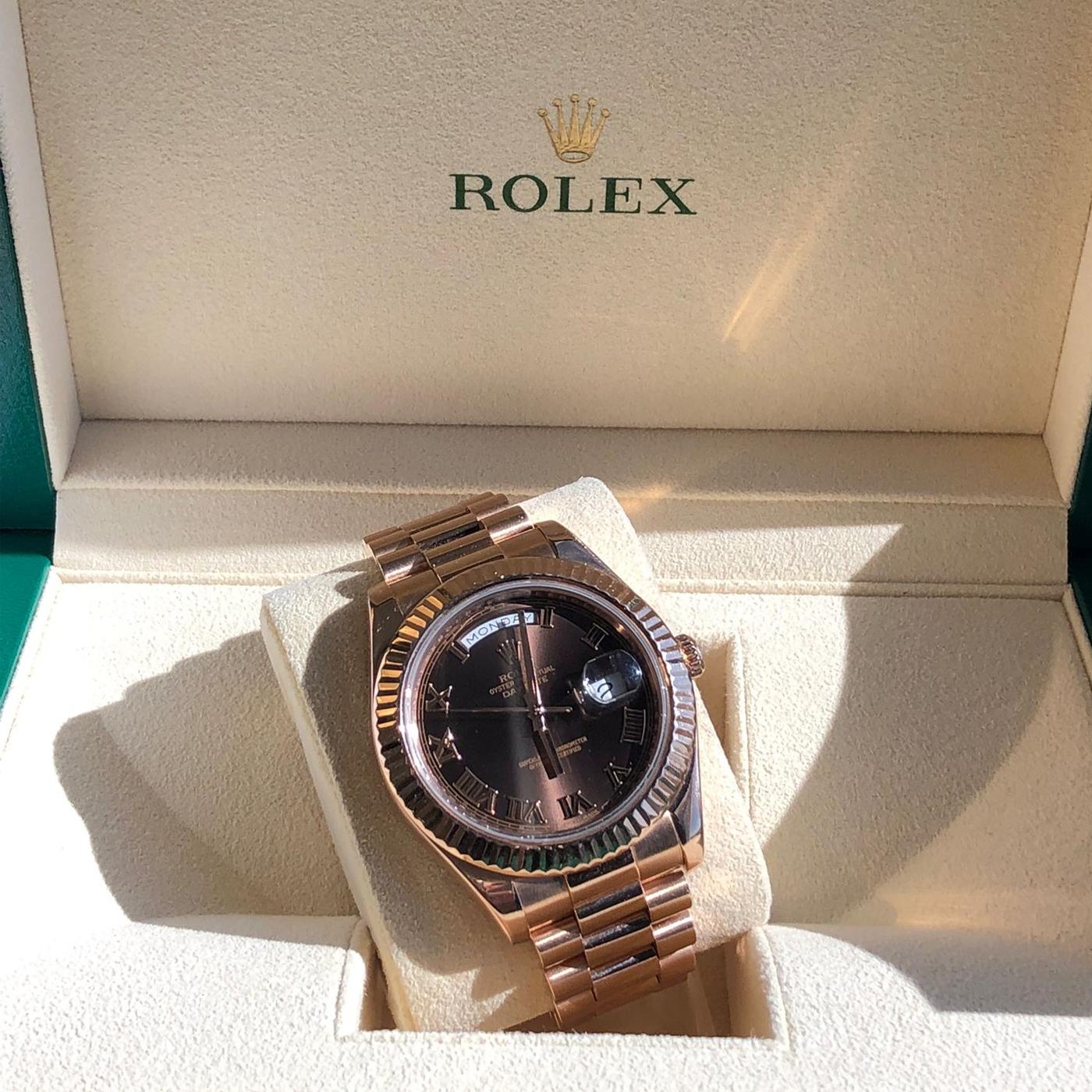 Rolex Day-Date II 18K Rose Gold Chocolate Roman Dial Watch 218235 2