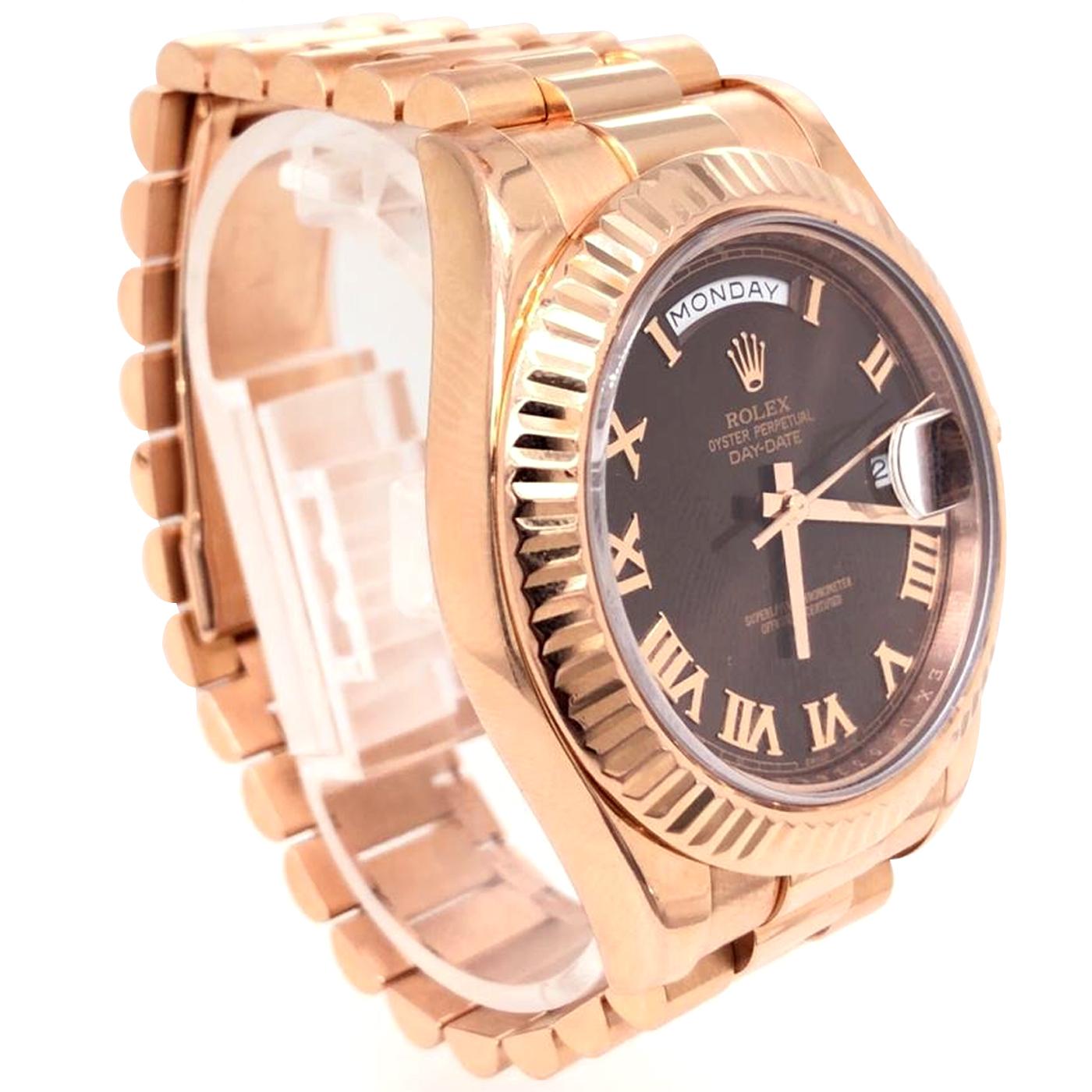 Modern Rolex Day-Date II 18K Rose Gold Chocolate Roman Dial Watch 218235