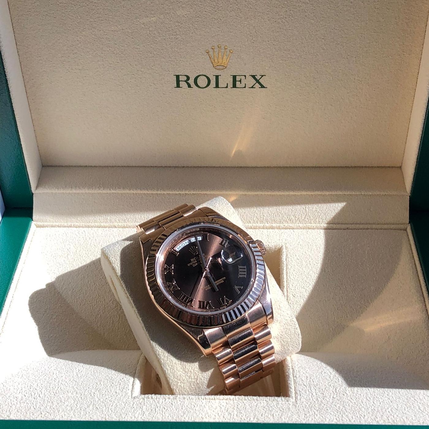 Rolex Day-Date II 18K Rose Gold Chocolate Roman Dial Watch 218235 1