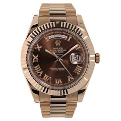 Used Rolex Day-Date II 18K Rose Gold Chocolate Roman Dial Watch 218235