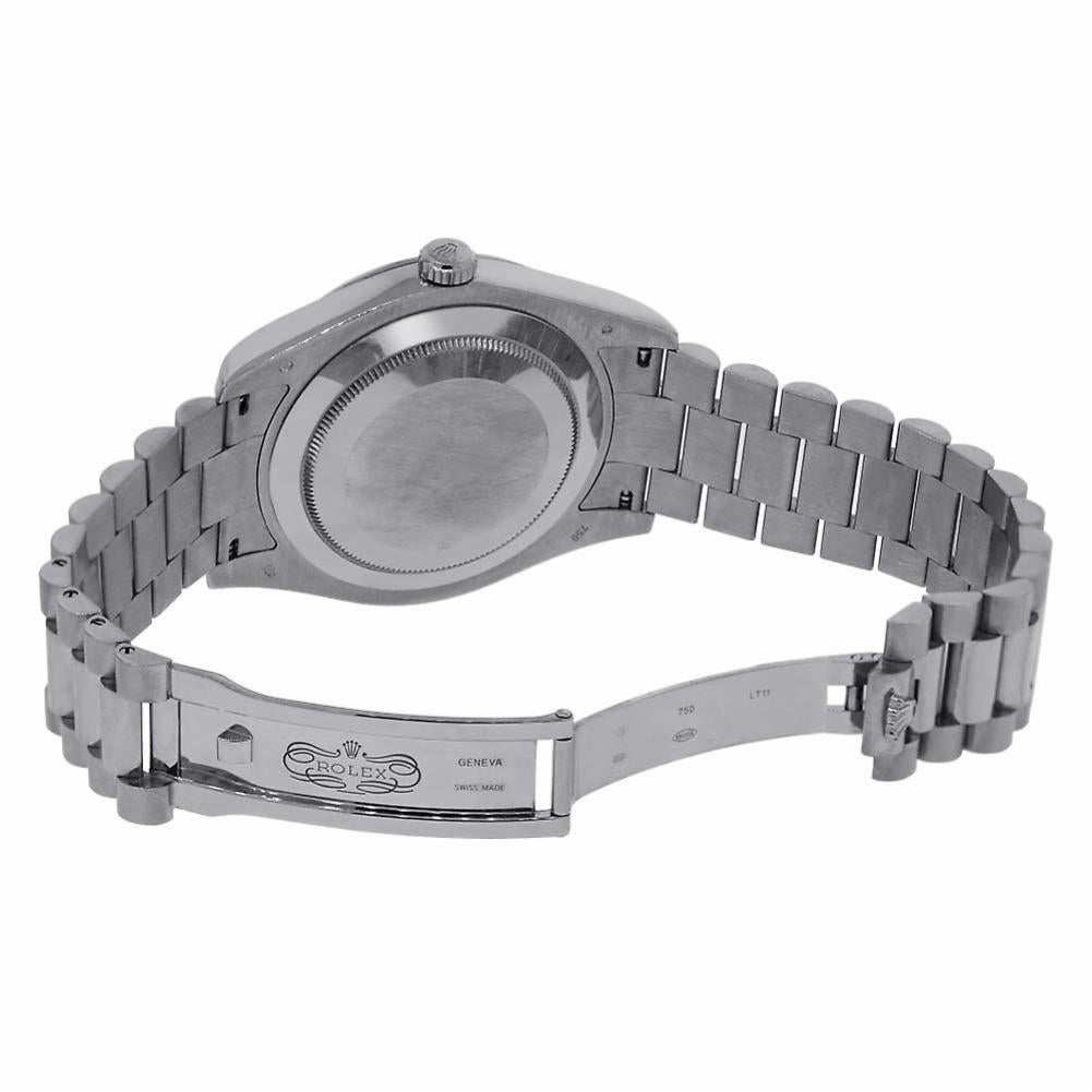 Rolex Day-Date II 18 Karat White Gold Black Roman Dial Watch 218239 In Excellent Condition In Miami, FL