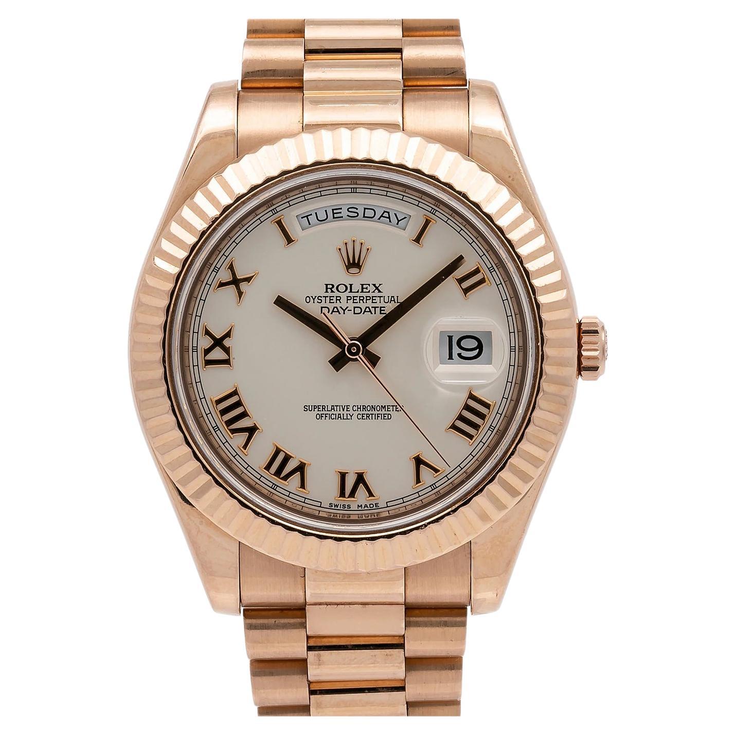 Rolex Day-Date II 41mm President 18K Everose Gold Fluted Bezel 21823