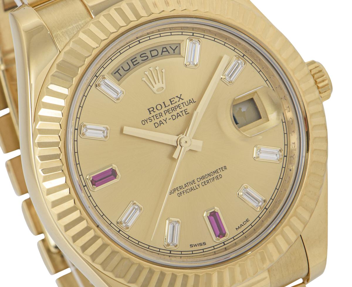 Rolex Day-Date II Diamond & Ruby Dial 218238  In Excellent Condition For Sale In London, GB