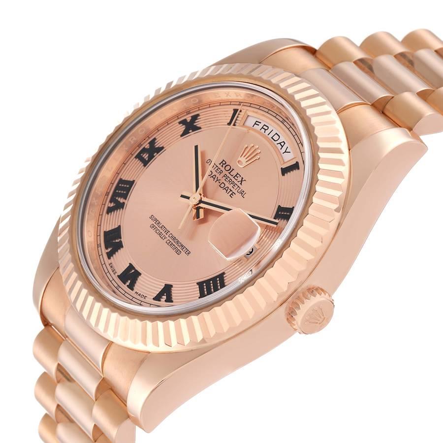 Men's Rolex Day-Date II Everose Concentric Roman Dial Rose Gold Watch 218235 Box Card For Sale